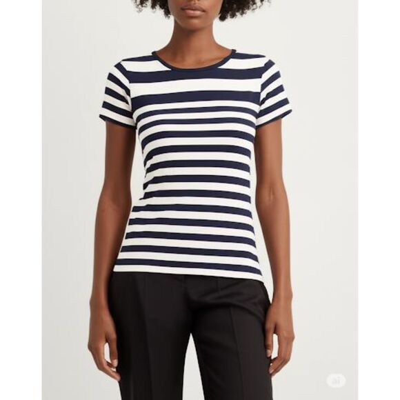 The Limited Perfect Tee Navy Blue Striped T-Shirt Cap Sleeve Medium Nautical - Picture 1 of 6